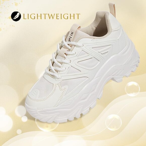 ⚡Women's Beige Platform Sneakers Comfortable Casual Lace Up Fashion Tennis - Picture 4 of 7